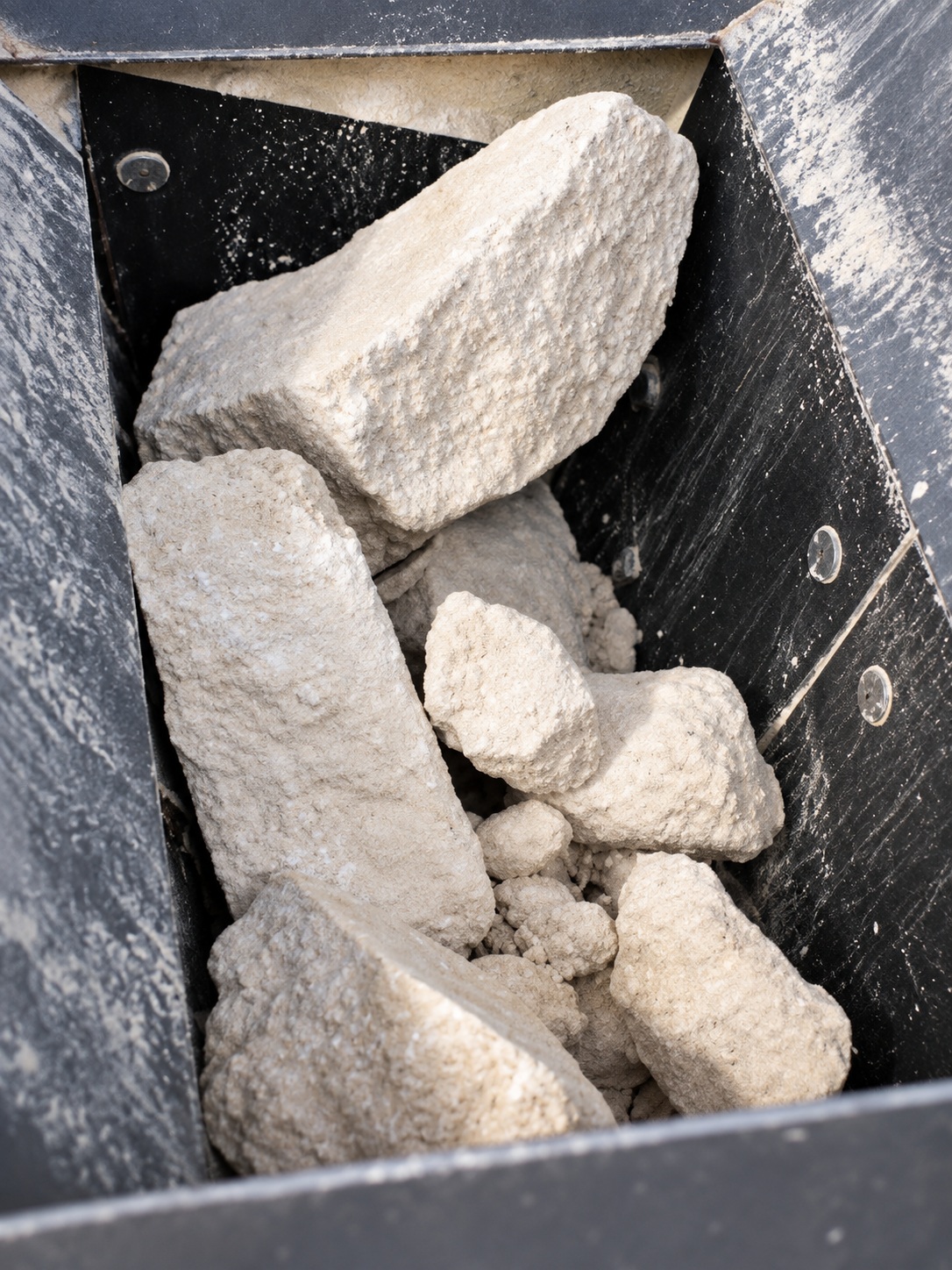 Severely compacted fertilizer selected for processing during the Mombasa FertiRecover project