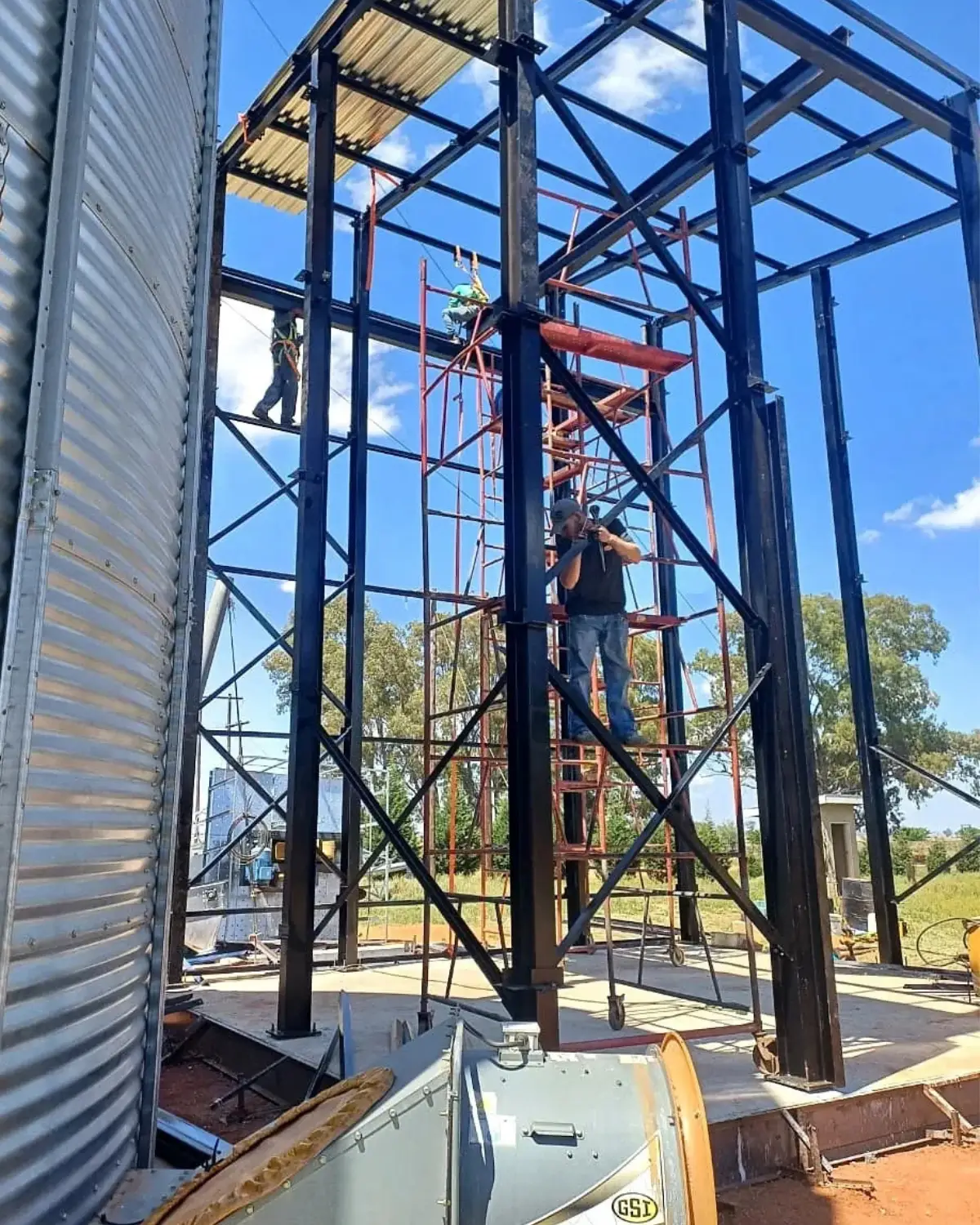 Structural steel framework being erected for an industrial fertilizer plant project